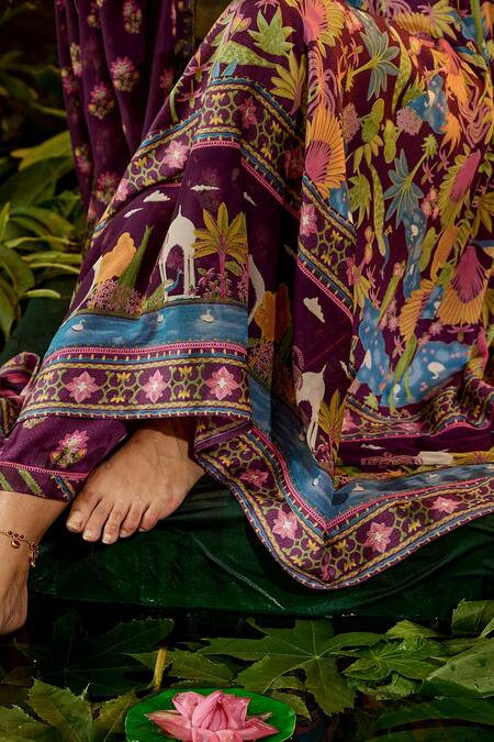 Baise Gaba Purple Modal, Satin Beads, Embroidery Sita Bird And Tree Print Anarkali at Aza Fashions Baise Gaba_Purple Modal, Satin Beads, Embroidery Sita Bird And Tree Print Anarkali _at_Aza_Fashions