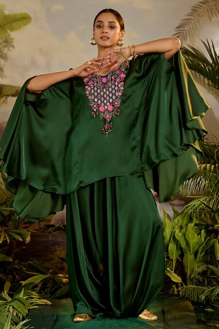 Buy Baise Gaba Green Satin, Silk Mirrors, Sequins, Beads, Harini Top And Harem Pant Set Online at Aza Fashions Buy_Baise Gaba_Green Satin, Silk Mirrors, Sequins, Beads, Harini Top And Harem Pant Set _Online_at_Aza_Fashions