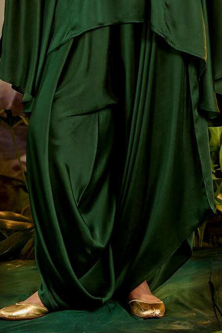 Shop Baise Gaba Green Satin, Silk Mirrors, Sequins, Beads, Harini Top And Harem Pant Set Online at Aza Fashions Shop_Baise Gaba_Green Satin, Silk Mirrors, Sequins, Beads, Harini Top And Harem Pant Set _Online_at_Aza_Fashions