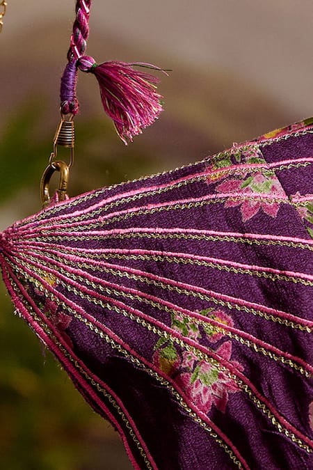 Shop Baise Gaba Purple Zari, Embroidery Shailaja Printed Shell Shaped Bag at Aza Fashions Shop_Baise Gaba_Purple Zari, Embroidery Shailaja Printed Shell Shaped Bag _at_Aza_Fashions