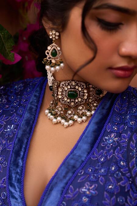 Buy Reeti Arneja Blue Organza Embroidery, Zari, Smocking Plunge Swarovski Bridal Lehenga Set Online at Aza Fashions Buy_Reeti Arneja_Blue Organza Embroidery, Zari, Smocking Plunge Swarovski Bridal Lehenga Set _Online_at_Aza_Fashions