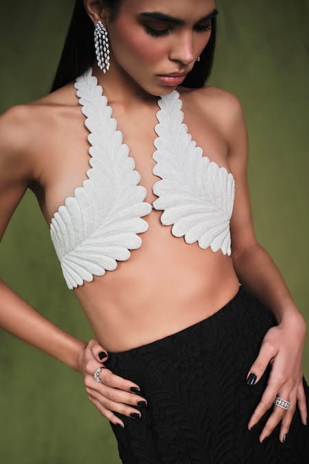 Buy Pankaj & Nidhi Ivory Satin, Suede Pearls, Pearlesque Encrusted Harness Top With Engraved Skirt Online at Aza Fashions Buy_Pankaj & Nidhi_Ivory Satin, Suede Pearls, Pearlesque Encrusted Harness Top With Engraved Skirt _Online_at_Aza_Fashions