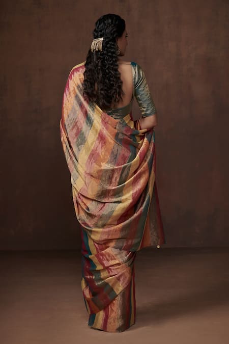 Shop Dressfolk Multi Color Tissue Handwoven Zari Bengal Striped Saree With Running Blouse at Aza Fashions Shop_Dressfolk_Multi Color Tissue Handwoven Zari Bengal Striped Saree With Running Blouse _at_Aza_Fashions