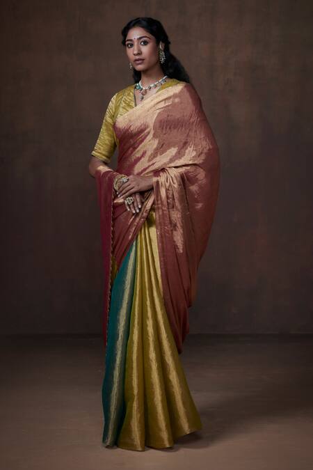 Dressfolk_Multi Color Tissue Zari Gradient Saree _Online_at_Aza_Fashions