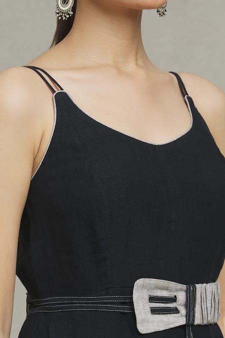 Shop Naintara Bajaj Black Linen Scoop Neck Belcia Plain Dress Online at Aza Fashions Shop_Naintara Bajaj_Black Linen Scoop Neck Belcia Plain Dress _Online_at_Aza_Fashions
