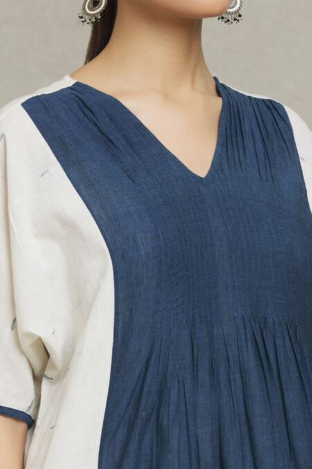 Buy Naintara Bajaj Blue Cotton, Jacquard V-neck Iris Geometric Placement Woven Dress Online at Aza Fashions Buy_Naintara Bajaj_Blue Cotton, Jacquard V-neck Iris Geometric Placement Woven Dress _Online_at_Aza_Fashions