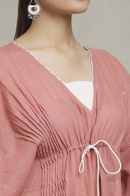 Shop Naintara Bajaj Pink Jacquard V-neck Mia Floral Placement Woven Dress Online at Aza Fashions Shop_Naintara Bajaj_Pink Jacquard V-neck Mia Floral Placement Woven Dress _Online_at_Aza_Fashions