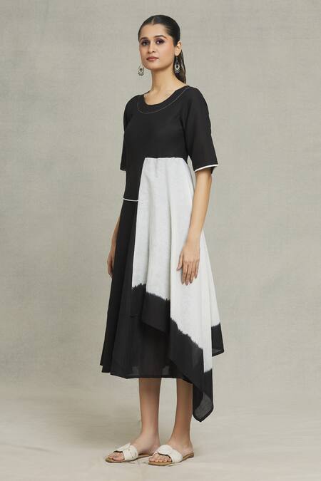 Buy Naintara Bajaj Black Cotton, Linen Round Neck Cupro Dress Online at Aza Fashions Buy_Naintara Bajaj_Black Cotton, Linen Round Neck Cupro Dress _Online_at_Aza_Fashions