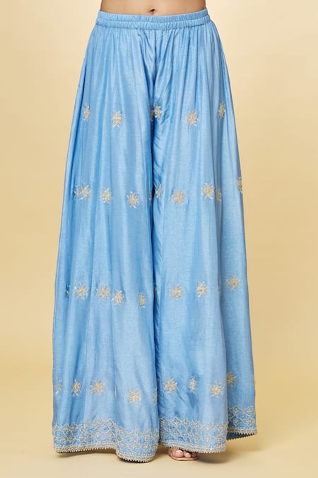 Priyaa Blue Chanderi Embroidery, Zari Hand Kurta Sharara Set at Aza Fashions Priyaa_Blue Chanderi Embroidery, Zari Hand Kurta Sharara Set _at_Aza_Fashions