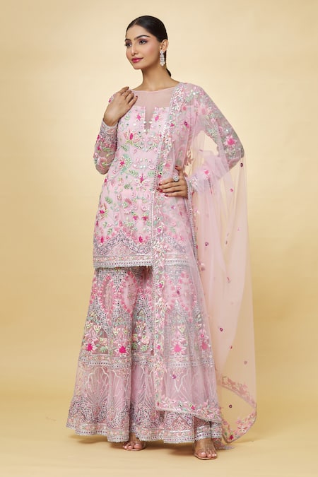 Priyaa Mirror Hand Embroidered Kurta Sharara Set 