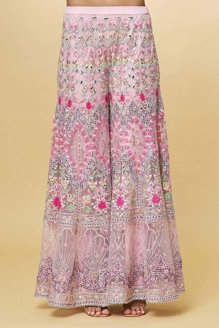 Priyaa_Pink Chanderi Embroidery, Sequins, Mirrors Boat Neck Hand Kurta Sharara Set _at_Aza_Fashions