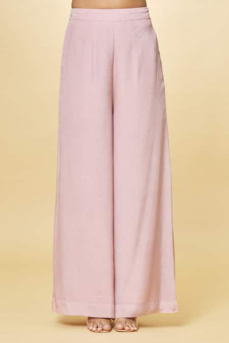 Priyaa_Pink Georgette Embroidery, Beads Round Neck Hand Anarkali Trouser Set _at_Aza_Fashions