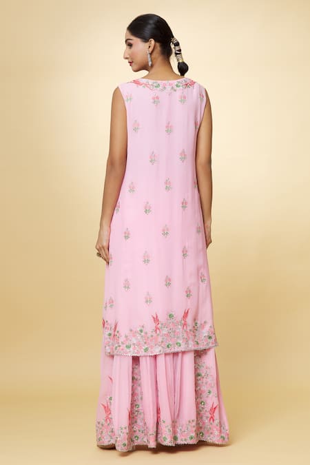Priyaa Floral Embroidered Kurta Sharara Set 