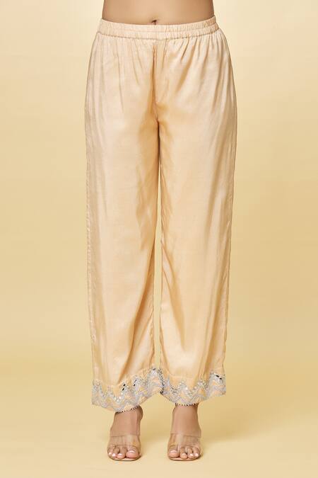 Priyaa_Beige Georgette Mirrors, Embroidery Bandeau Neck And Thread Anarkali Set _at_Aza_Fashions