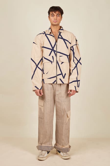 Shop_Banana Labs_Beige Cotton Crossroads Printed Jacket And Pant Set _Online_at_Aza_Fashions