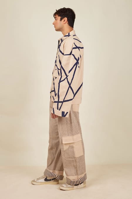 Banana Labs_Beige Cotton Crossroads Printed Jacket And Pant Set _at_Aza_Fashions