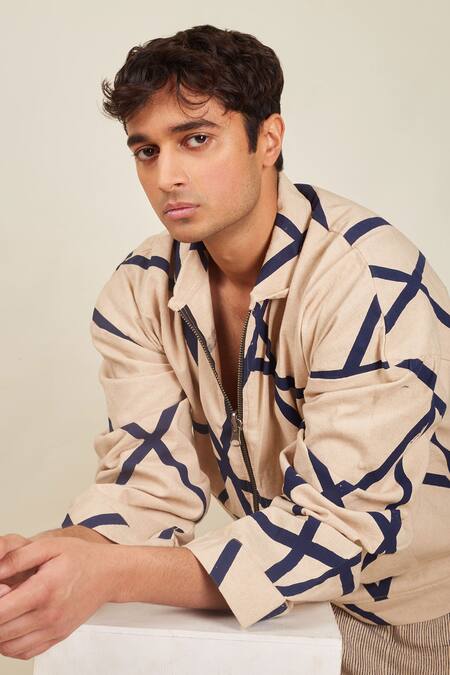 Buy_Banana Labs_Beige Cotton Crossroads Block Print Jacket _Online_at_Aza_Fashions