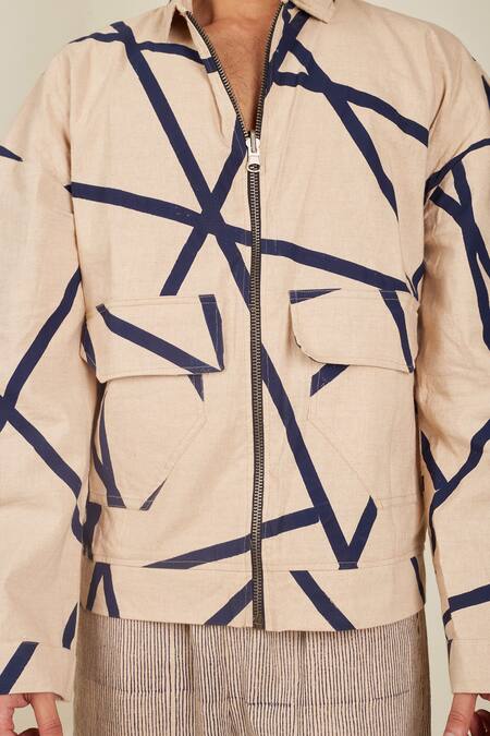Shop_Banana Labs_Beige Cotton Crossroads Block Print Jacket _Online_at_Aza_Fashions