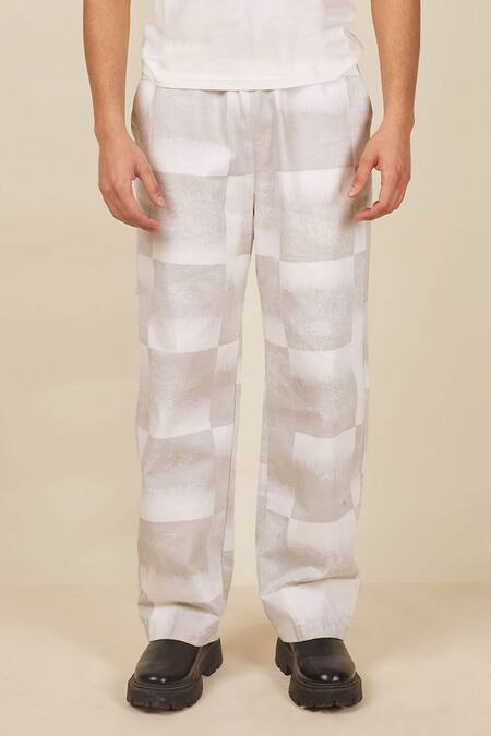 Banana Labs Ivory Denim, Cotton Graded Block Print Pant And T-shirt Set Online at Aza Fashions Banana Labs_Ivory Denim, Cotton Graded Block Print Pant And T-shirt Set _Online_at_Aza_Fashions