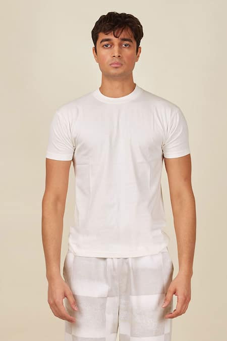 Buy Banana Labs Ivory Denim, Cotton Graded Block Print Pant And T-shirt Set Online at Aza Fashions Buy_Banana Labs_Ivory Denim, Cotton Graded Block Print Pant And T-shirt Set _Online_at_Aza_Fashions