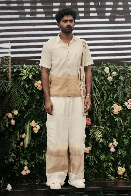Banana Labs White Linen Embroidery Murk Printed Shirt And Pant Set Online at Aza Fashions Banana Labs_White Linen Embroidery Murk Printed Shirt And Pant Set _Online_at_Aza_Fashions