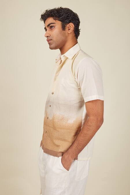 Banana Labs_White Linen Embroidery Murk Printed Shirt _Online_at_Aza_Fashions