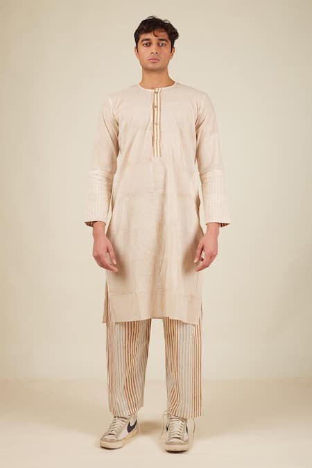 Banana Labs Brown Cotton Embroidery Sparkler Hand Block Print Kurta Set at Aza Fashions Banana Labs_Brown Cotton Embroidery Sparkler Hand Block Print Kurta Set _at_Aza_Fashions