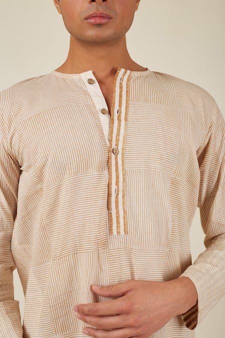 Buy Banana Labs Brown Cotton Embroidery Sparkler Hand Block Print Kurta Set Buy_Banana Labs_Brown Cotton Embroidery Sparkler Hand Block Print Kurta Set