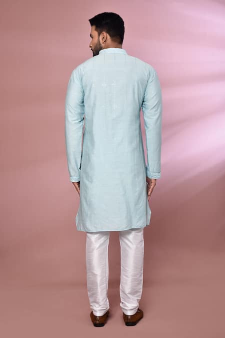 Shop_Arihant Rai Sinha_Sky Blue Viscose, Cotton, Polyester Sequins, Embroidery Thread Kurta Set _at_Aza_Fashions