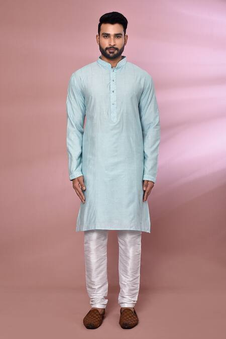 Shop_Arihant Rai Sinha_Sky Blue Viscose, Cotton, Polyester Sequins, Embroidery Thread Kurta Set _Online_at_Aza_Fashions