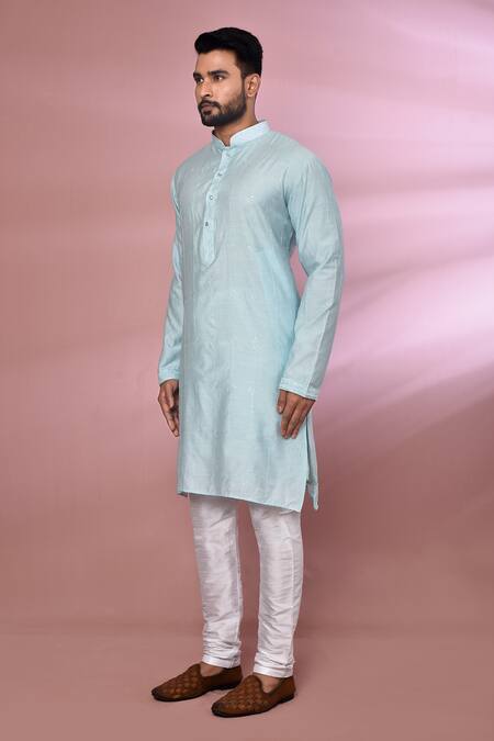 Arihant Rai Sinha_Sky Blue Viscose, Cotton, Polyester Sequins, Embroidery Thread Kurta Set _at_Aza_Fashions