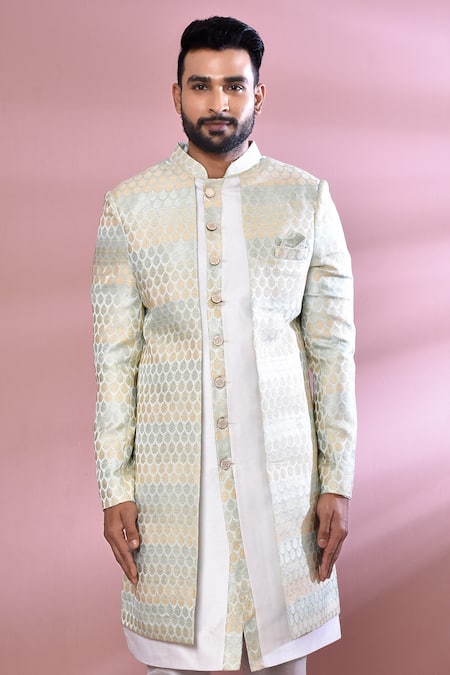 Buy Arihant Rai Sinha Off White Jacquard, Silk Leaf Pattern Woven Nawabi Jacket Kurta Set Online at Aza Fashions Buy_Arihant Rai Sinha_Off White Jacquard, Silk Leaf Pattern Woven Nawabi Jacket Kurta Set _Online_at_Aza_Fashions