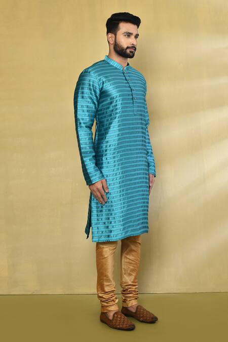 Buy_Arihant Rai Sinha_Blue Silk, Polyester, Cotton Striped Pattern Kurta Set 