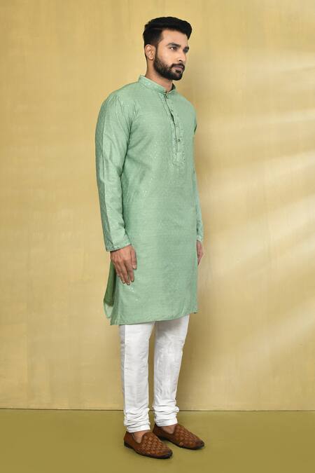 Arihant Rai Sinha_Green Viscose, Cotton, Polyester Embroidery Floral Kurta And Churidar Set _at_Aza_Fashions