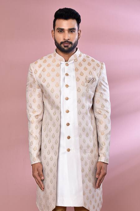 Shop Arihant Rai Sinha Cream Jacquard, Silk Floral Woven Jacket Kurta Set Online at Aza Fashions Shop_Arihant Rai Sinha_Cream Jacquard, Silk Floral Woven Jacket Kurta Set _Online_at_Aza_Fashions
