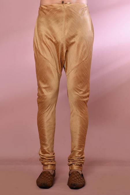 Arihant Rai Sinha_Gold Jacquard, Silk Geometric Pattern Kurta And Churidar Set_Online_at_Aza_Fashions