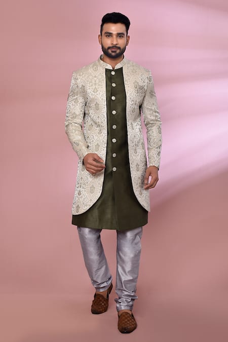 Arihant Rai Sinha Geometric Pattern Attached Jacket Kurta Set 