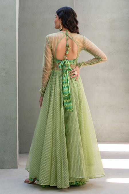 Rishi and Vibhuti Sage Groove Sheer Anarkali Printed Pant Set 