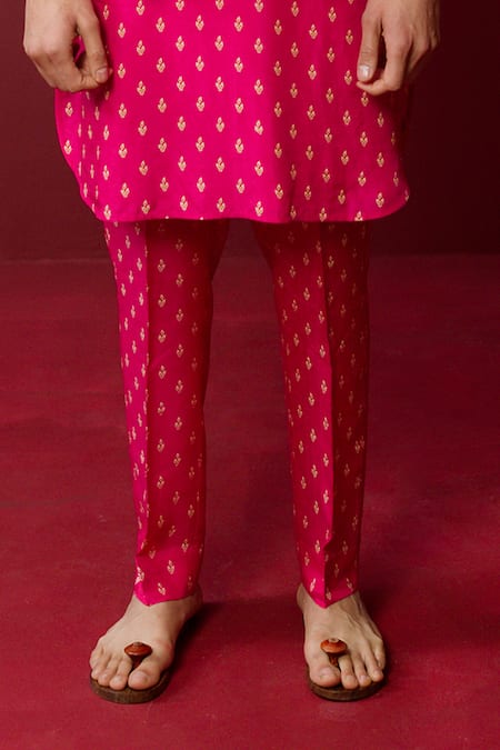 Shop_Ridhimaa Gupta_Fuchsia Viscose, Cotton Embroidery Shambhu Butti Pattern Kurta With Pant _Online_at_Aza_Fashions