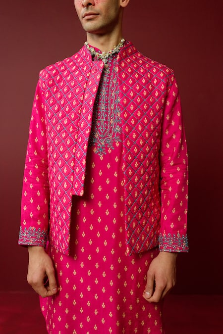 Ridhimaa Gupta_Fuchsia Viscose, Cotton Embroidery Shambhu Butti Pattern Kurta With Pant _at_Aza_Fashions