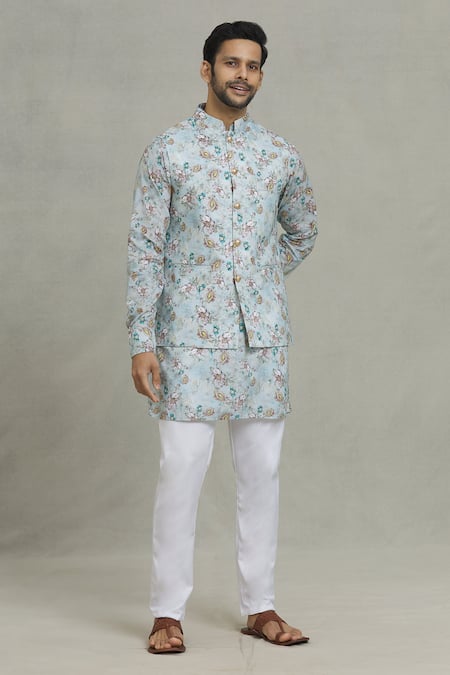 Spring Break Floral Print Bundi & Kurta Set 