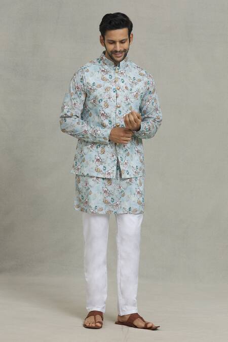 Spring Break Gray Rayon Floral Print Bundi And Kurta Set Online at Aza Fashions Spring Break_Gray Rayon Floral Print Bundi And Kurta Set_Online_at_Aza_Fashions