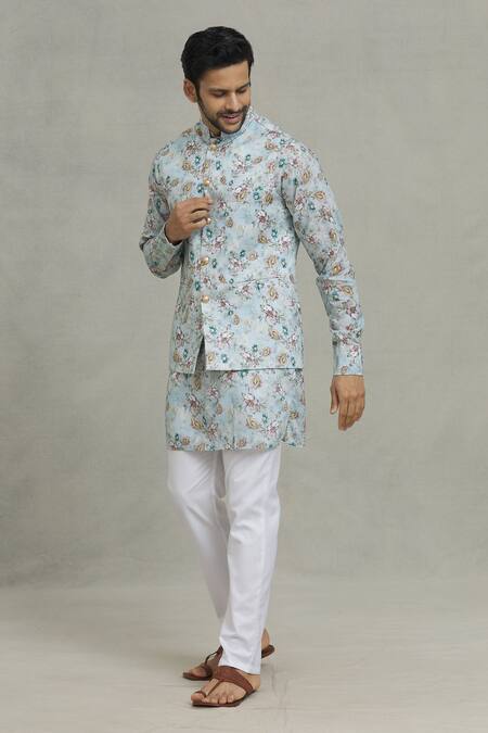 Buy Spring Break Gray Rayon Floral Print Bundi And Kurta Set Online at Aza Fashions Buy_Spring Break_Gray Rayon Floral Print Bundi And Kurta Set_Online_at_Aza_Fashions