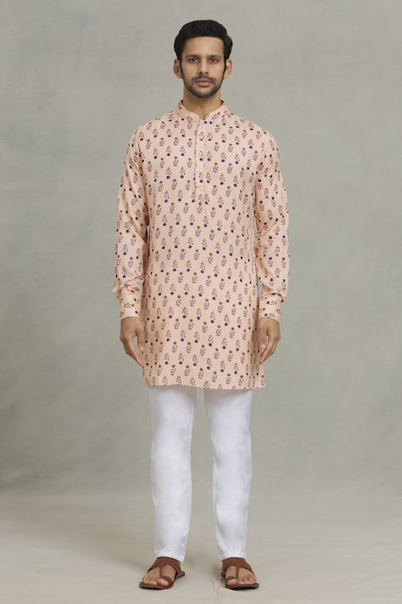 Spring Break Peach Cotton Embroidery Flower Print Bundi And Kurta Set at Aza Fashions Spring Break_Peach Cotton Embroidery Flower Print Bundi And Kurta Set_at_Aza_Fashions
