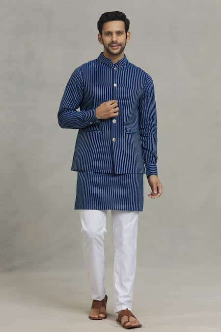 SPRING BREAK Stripe Pattern Bundi & Kurta Set 