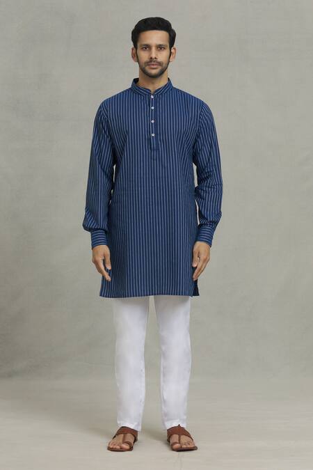 Spring Break Blue Cotton Stripe Pattern Bundi And Kurta Set at Aza Fashions Spring Break_Blue Cotton Stripe Pattern Bundi And Kurta Set _at_Aza_Fashions