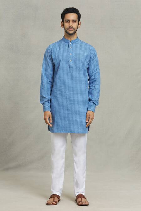 Spring Break Blue Cotton Embroidery Floral Woven Bundi And Kurta Set at Aza Fashions Spring Break_Blue Cotton Embroidery Floral Woven Bundi And Kurta Set _at_Aza_Fashions