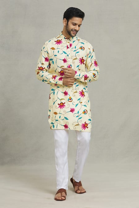 Spring Break Cream Rayon Digital Printed Floral Kurta Set 