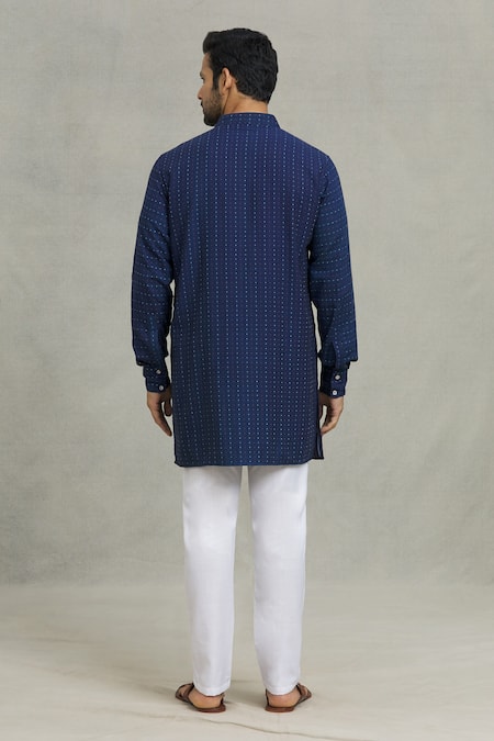 Shop Spring Break Blue Cotton Stripe Pattern Kurta Set For Kids at Aza Fashions Shop_Spring Break_Blue Cotton Stripe Pattern Kurta Set For Kids_at_Aza_Fashions