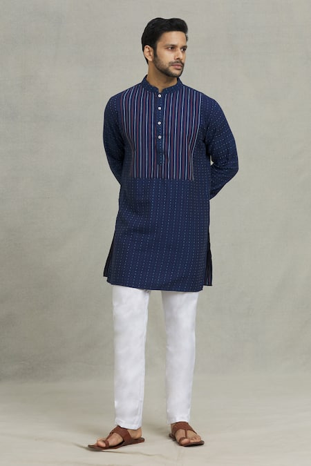 Buy Spring Break Blue Cotton Stripe Pattern Kurta Set For Kids Online at Aza Fashions Buy_Spring Break_Blue Cotton Stripe Pattern Kurta Set For Kids_Online_at_Aza_Fashions